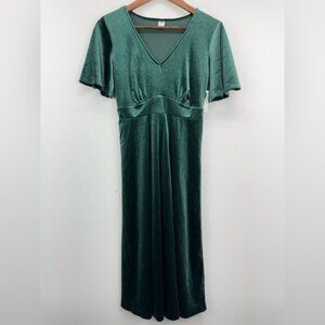 Old Navy size XS Women’s Green Velvet Short Flutter Sleeves V-neck Dress NWT